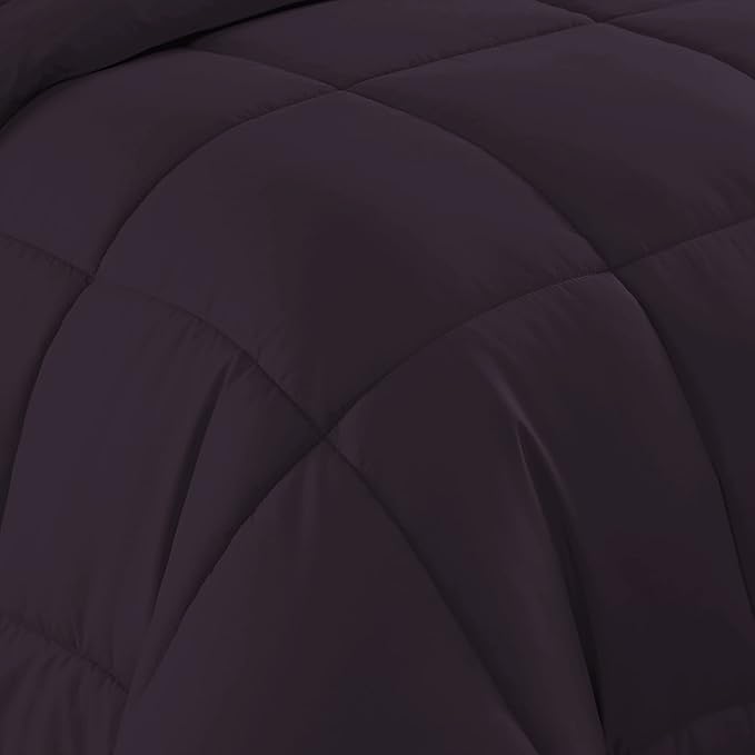 Sweet Home Collection 7 Piece Comforter Set Bag Solid Color All Season Soft Down Alternative Blanket & Luxurious Microfiber Bed Sheets, Purple, Full