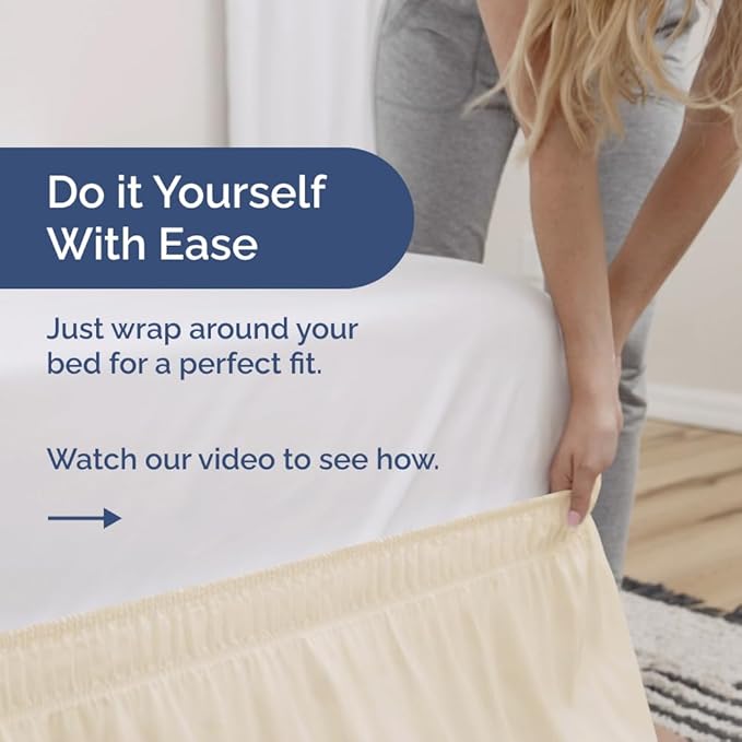 Wrap Around Dust Ruffle Bed Skirt - Off White - Twin/Twin XL Size Beds w/ 12 Inch Drop - Easy Fit Elastic Strap- Adjustable Pleated Bedskirt w/Brushed Fabric - Wrinkle Free - Women, Men, Kids & Teens
