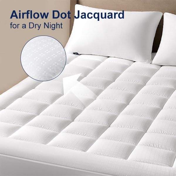 ACCURATEX Ultra Soft Mattress Topper Queen Size - 2 Inches Thick Double Layer Comfort Pillow Top Mattress Pad for Back Pain Relief, 400TC Cotton Breathable Surface w/ 8-21 Inches Deep Pocket,60x80