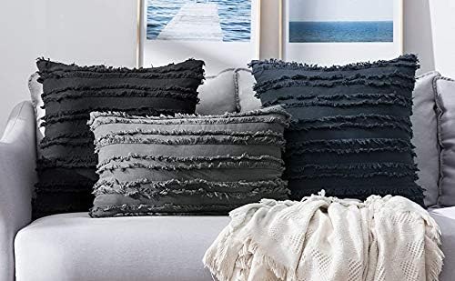 MIULEE Set of 2 Decorative Boho Throw Pillow Covers Linen Striped Jacquard Pattern Cushion Covers for Sofa Couch Living Room Bedroom 12x20 Inch Navy Blue