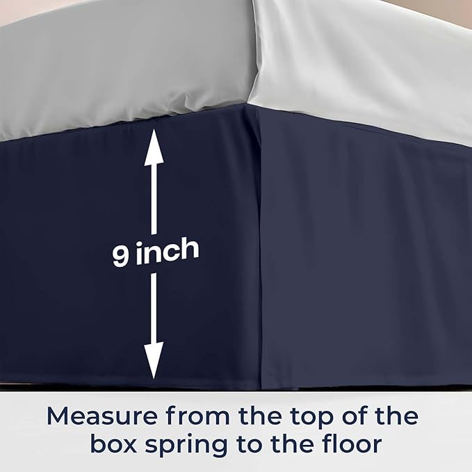 SGI Bedding 9 inch Drop Bed Skirt Full Size - Platform Style with Secure Fit, Classic Tailored Look, Elegant Pleated Style Dust Ruffle, Split Corners, Wrinkle Resistant Microfiber - Navy Blue