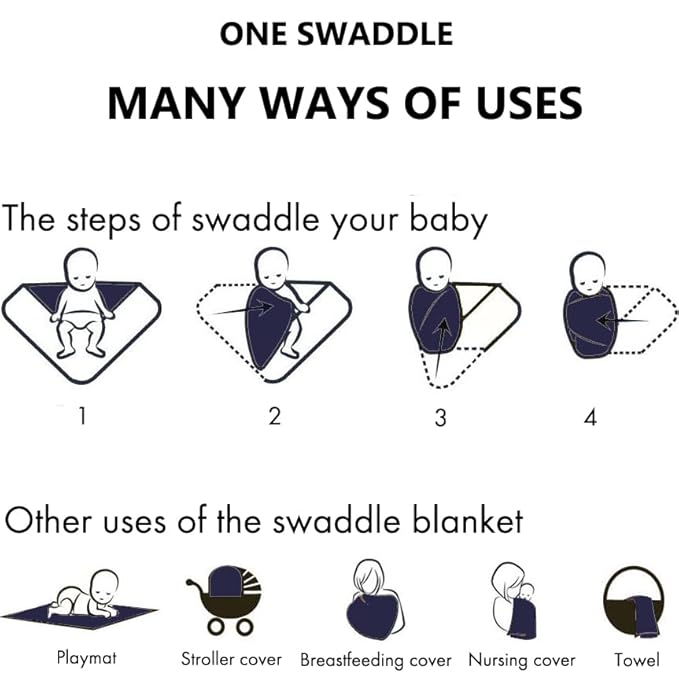 Large Jersey Knitted Swaddle Blanket for Baby, Soft Stretchy Receiving Blanket for Newborns with Hat, Baby Nursery Swaddle 47 x 47 inches(Navy)