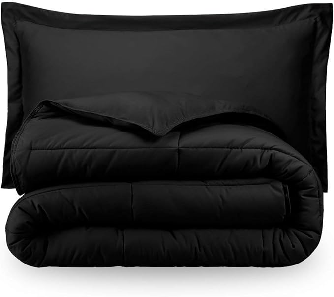 H&H Decor Luxurious & Super Soft 1 Piece Comforter 300 GSM & 4 Pcs Sheet Set 100% Egyptian Cotton 1000 Thread Count Pattern Solid (Full, Black,Solid)