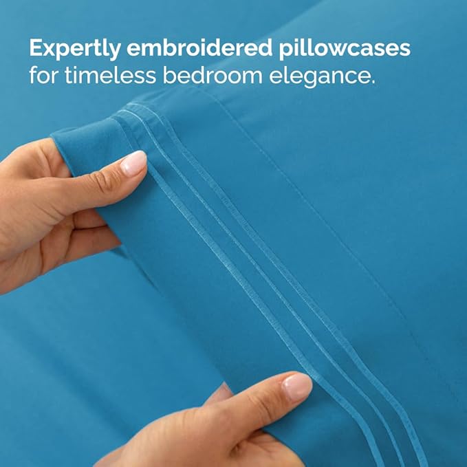 Full XL Size 4 Piece Sheet Set - Comfy Breathable & Cooling Bed Sheets Set - Hotel Luxury Bedding for Women, Men, Kids, Teens, Boys & Girls - Deep Pockets, Soft, Wrinkle Free - Oeko-Tex - Denim Blue