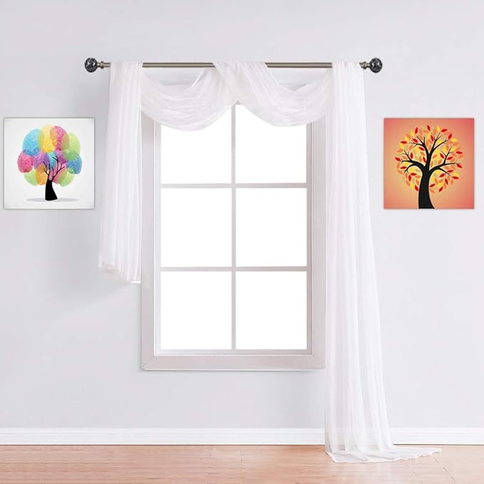 Warm Home Designs Double Window Scarves Bundle. Each White & Dusty Blue Window Scarf Valance is 55" x 144". Great for Fun Room Decor, as Canopy Bed Curtains or Draping Fabric. AS White & D Blue 144"