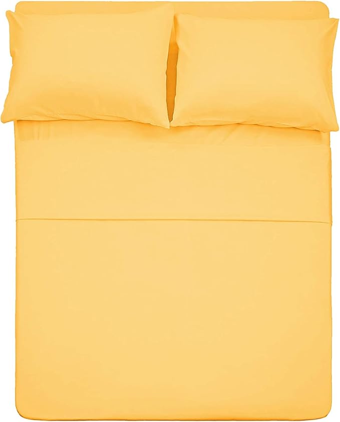Twin XL Sheets Set 4 Piece - Hotel Luxury 1800 Bedding Sheets & Pillowcases - 1 Flat Sheet,1 Fitted Sheet and 2 Pillow Cases - Extra Soft Cooling Bed Sheets - Deep Pocket up to 16" (Yellow)