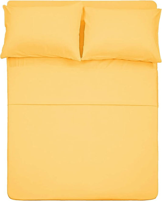 Twin XL Sheets Set 4 Piece - Hotel Luxury 1800 Bedding Sheets & Pillowcases - 1 Flat Sheet,1 Fitted Sheet and 2 Pillow Cases - Extra Soft Cooling Bed Sheets - Deep Pocket up to 16" (Yellow)