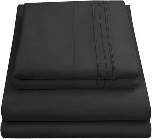 Queen Size Bed Sheets - Breathable Luxury Sheets with Full Elastic & Secure Corner Straps Built In - 1800 Supreme Collection Extra Soft Deep Pocket Bedding Set, Sheet Set, Queen, Black