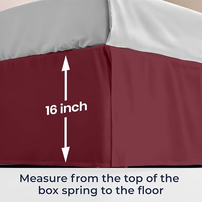 SGI bedding 16 inch Drop Bed Skirt King Size Platform Style with Secure Fit, Classic Tailored Look, Elegant Pleated Style Dust Ruffle, Split Corners, Wrinkle Resistant Microfiber - Burgundy