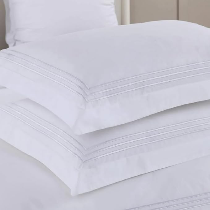 Royal Hotel Bedding Embroidered Adeline 4 Piece Comforter Set with Pillow Shams and Down Alternative Comforter (Duvet Insert) Duvet Cover Set, 100% Cotton Percale, Full/Queen, White