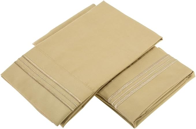 Clara Clark 1800 Series Bed Sheet Sets - Stay fit on Mattress with Elastic Straps at Corners - King, Camel Gold