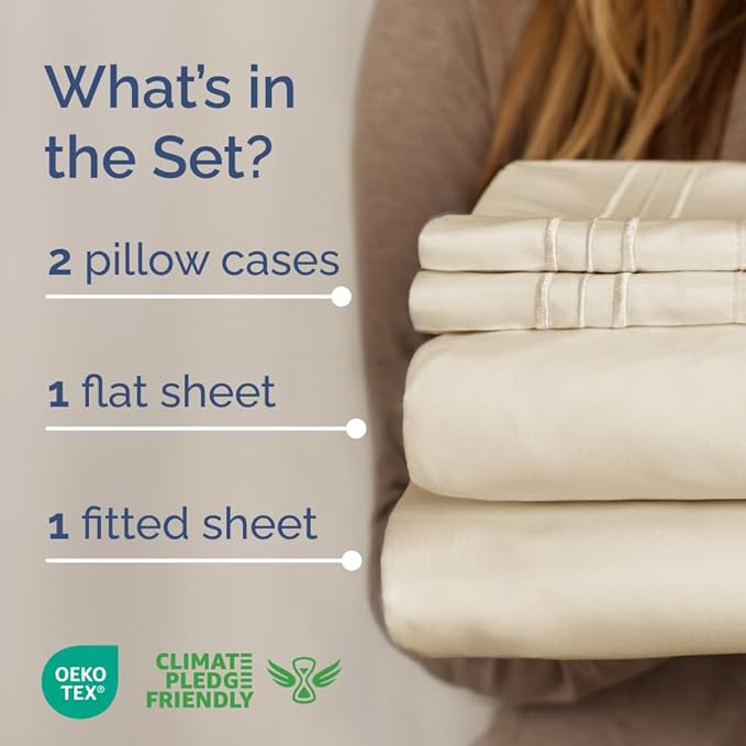 Full XL Size 4 Piece Sheet Set - Comfy Breathable & Cooling Bed Sheets Set - Hotel Luxury Bedding for Women, Men, Kids, Teens, Boys & Girls - Deep Pockets, Soft, Wrinkle Free - Oeko-Tex - Off White