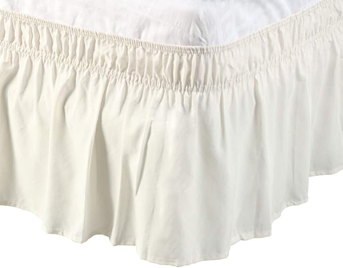 Bed Skirt - Wrap Around Bed Skirts Elastic Dust Ruffles, Easy Fit Wrinkle and Fade Resistant Luxurious Fabric Solid Color, Ivory King Size Beds 15 Inch Drop
