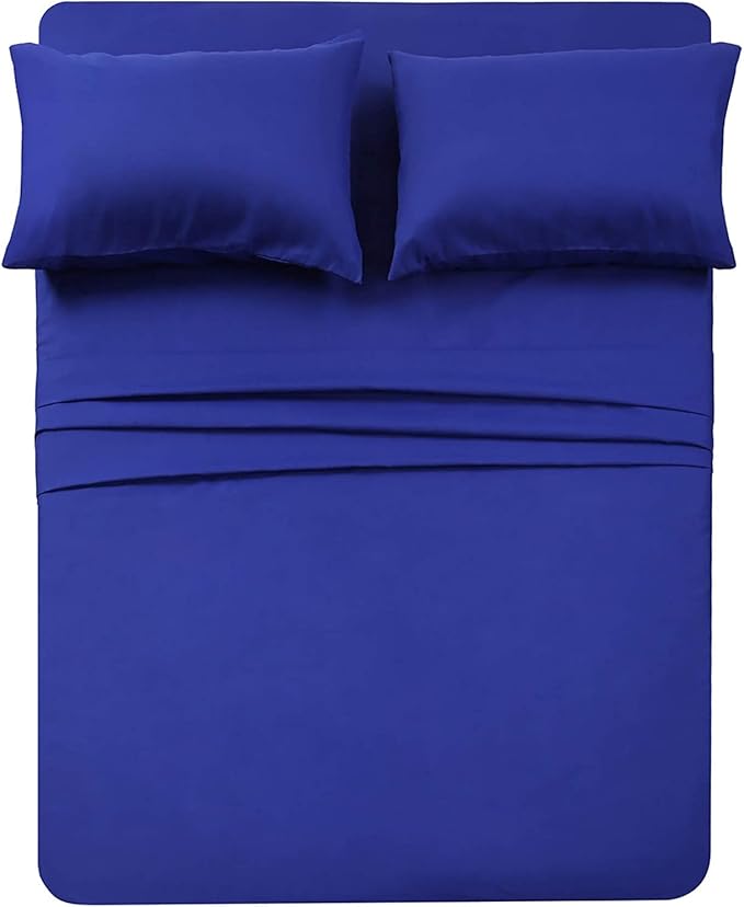 Twin XL Sheets Set 4 Piece - Luxury 1800 Bedding Sheets & Pillowcases - 1 Flat Sheet,1 Fitted Sheet and 2 Pillow Cases - Extra Soft Cooling Bed Sheets - Deep Pocket up to 16" (Twin XL, Royal Blue)