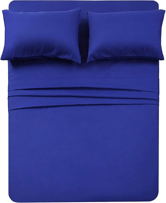 Twin XL Sheets Set 4 Piece - Luxury 1800 Bedding Sheets & Pillowcases - 1 Flat Sheet,1 Fitted Sheet and 2 Pillow Cases - Extra Soft Cooling Bed Sheets - Deep Pocket up to 16" (Twin XL, Royal Blue)