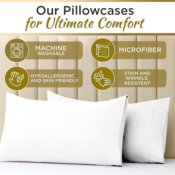 Full White 100% Microfiber Double Brushed Sheet Set - Extra-Soft & Wrinkle-Free - 15" Deep Pockets, 54" x 80" - 4 PC Set (Full, White)