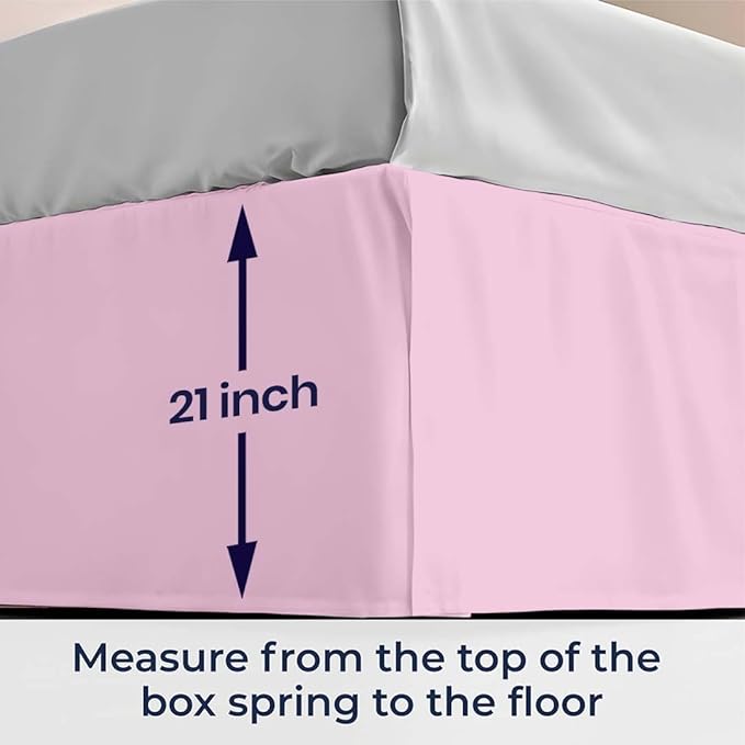 SGI bedding 21 inch Drop Bed Skirt Cal King Size - Platform Style with Secure Fit, Classic Tailored Look, Elegant Pleated Style Dust Ruffle, Split Corners, Wrinkle Resistant Microfiber - Pink