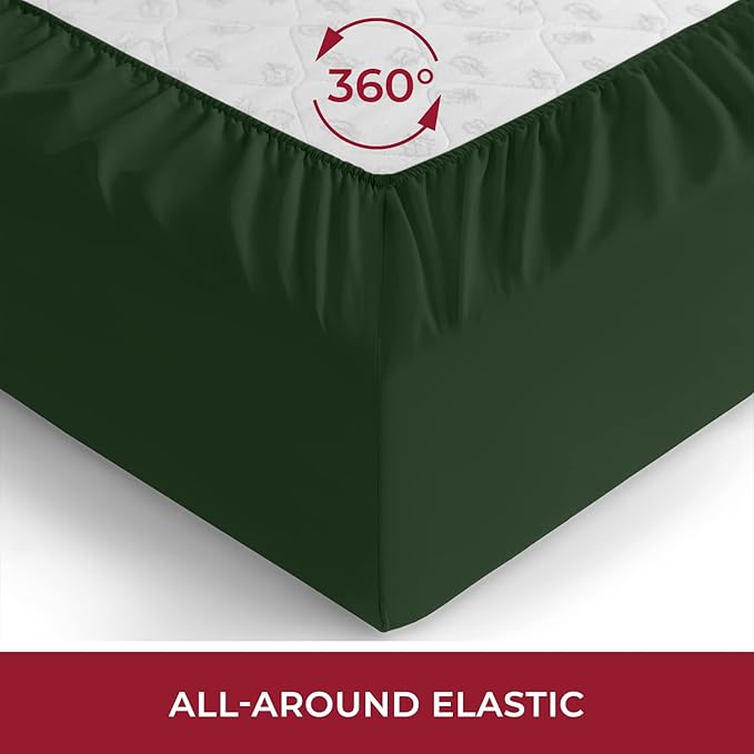 Mellanni Twin Fitted Sheet - Iconic Collection Bedding Sheets with up to 16 inch Deep Pocket - Soft & Cooling - Fade & Stain Resistant - 1 PC (Twin, Emerald Green)
