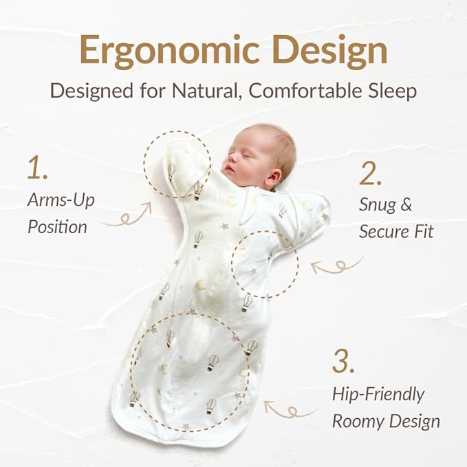 Newborn Swaddle Sack, IHDI Certified, Calms Startle Reflex, 100% Cotton Wearable Blanket, Newborn Essentials