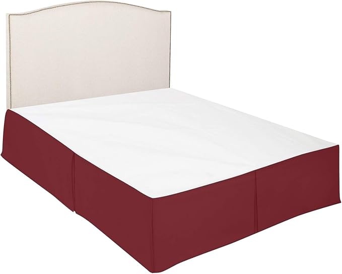 Pleated Bed Skirt 10 Inch Drop Queen Size – Wrinkle-Free Microfiber – Dust Ruffle with Split Corners Burgundy