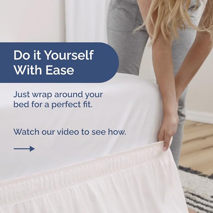 Wrap Around Dust Ruffle Bed Skirt - Antique White - Twin/Twin XL Beds w/ 12 Inch Drop - Easy Fit Elastic Strap - Adjustable Pleated Bedskirt w/Brushed Fabric, Wrinkle Free Women, Men, Kids & Teens