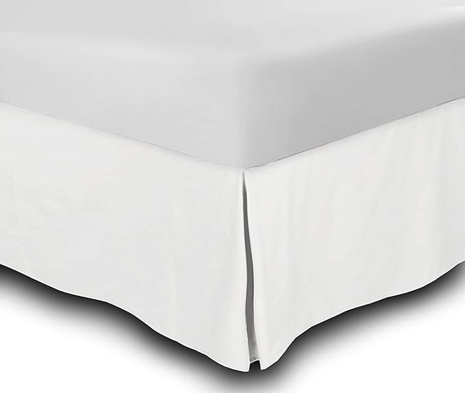 Premium 1-PC Split Corner Bed Skirt/Dust Ruffle – King Size Solid 100% Pima Cotton (Color: White) Fits Up to 15" Inch Drop/Fall Length