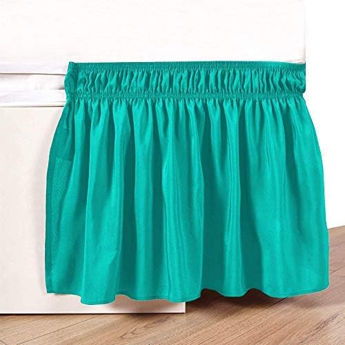Wrap Around Bed Skirts Elastic Dust Ruffles, Easy Fit Wrinkle and Fade Resistant Silky Microfiber Fabric Solid Color Bedskirt, 12 Inch Tailored Drop Teal for Twin Size Bed Skirt