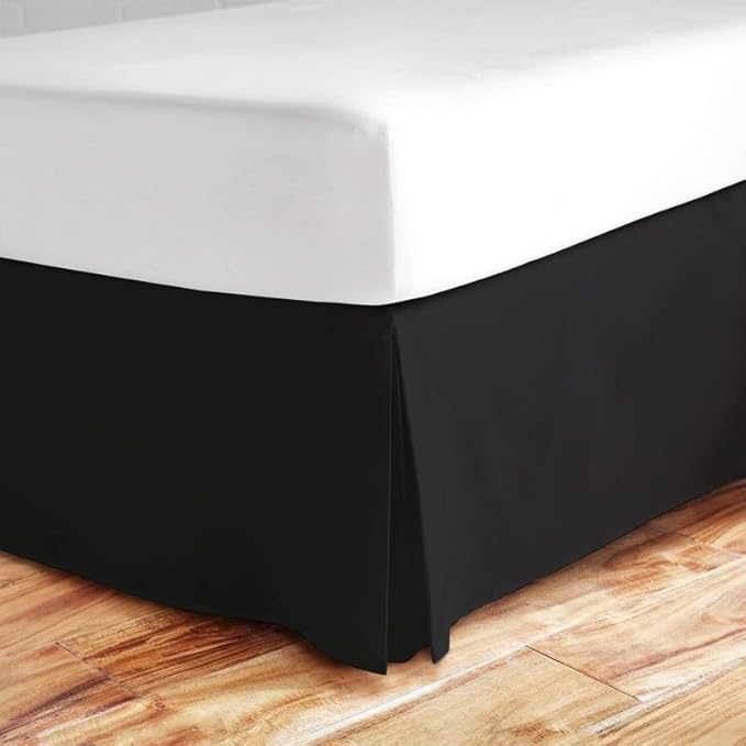 Split Corner Bed Skirt 18 Inch Drop Twin Size 100% Egyptian Cotton Wrinkle and Fade Resistant Twin Size, Black Solid