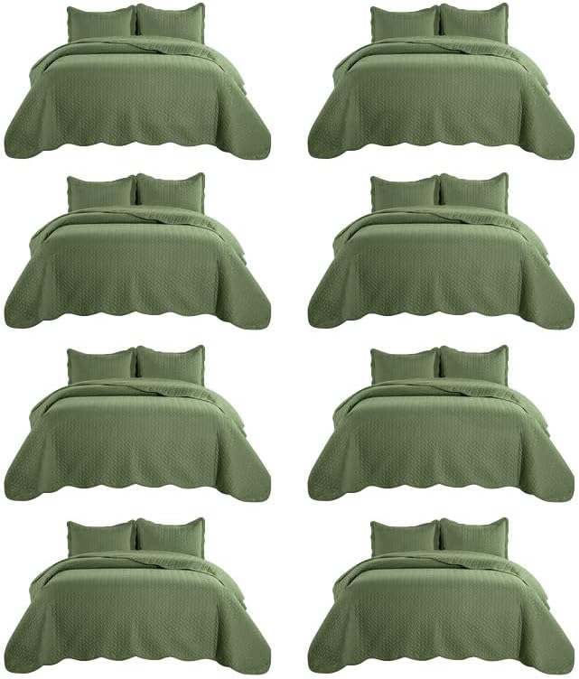 IR Imperial Rooms 8 Pack California King Quilt Bedding Set (118"x106") - Bulk Wholesale for Hotels, Guest Bedroom & Airbnbs - Lightweight Microfiber Reversible Embossed Quilts Bedspread (Olive Green)
