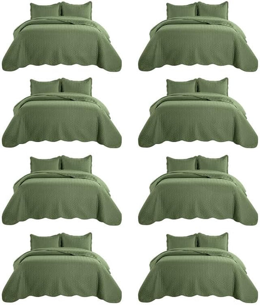 IR Imperial Rooms 8 Pack California King Quilt Bedding Set (118"x106") - Bulk Wholesale for Hotels, Guest Bedroom & Airbnbs - Lightweight Microfiber Reversible Embossed Quilts Bedspread (Olive Green)