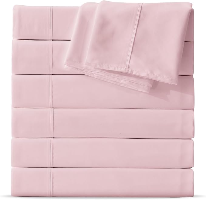 Maple&Stone Twin Flat Sheet 6 Pack,Premium Soft & Breathable,Brushed Microfiber Fabric,Anti-Shrinkage & Non-Fading,Bulk Flat Sheets Only Twin Size (Pink)