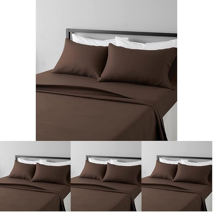 Amazon Basics Lightweight Super Soft Easy Care Microfiber 4 Piece Bed Sheet Set with 14-Inch Deep Pockets,Including Fitted Sheets,Full,Chocolate,Solid,(Pack of 4)