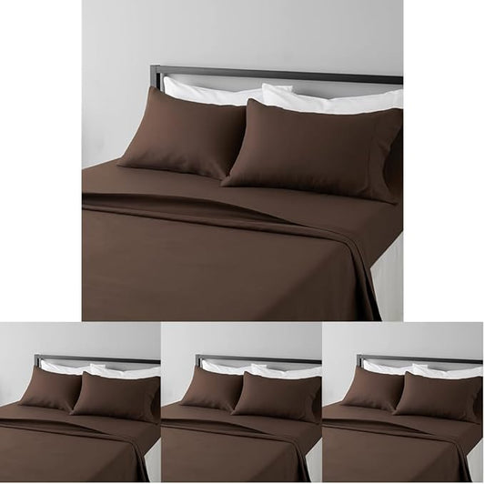 Amazon Basics Lightweight Super Soft Easy Care Microfiber 4 Piece Bed Sheet Set with 14-Inch Deep Pockets,Including Fitted Sheets,Full,Chocolate,Solid,(Pack of 4)