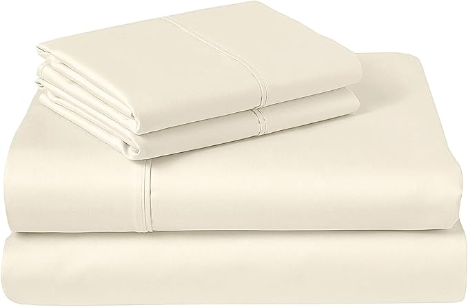 Pizuna Pure 100% Cotton Sheets Full Size, Luxurious 400 Thread Count Long Staple Cotton Sateen Full Sheets Set with 15inch Deep Pocket (Combed Ivory Cotton Sheet Sets)