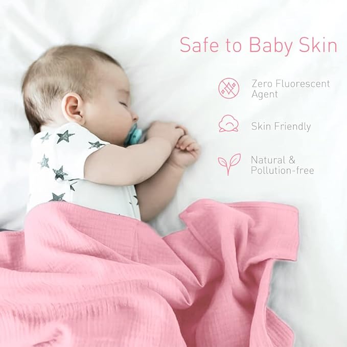 Organic Cotton Newborn Baby Swaddle Blanket Unisex Swaddle Wrap Soft Silky Muslin Swaddle Blankets Neutral Receiving Blanket for Newborn Boys and Girls Large 47 x 47 inches(120x120cm) (LightPink)