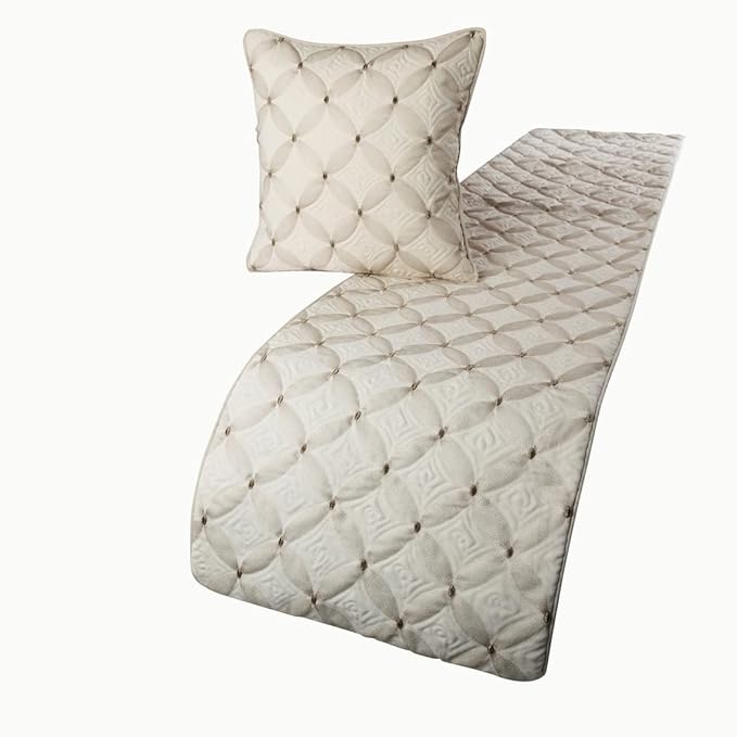 The HomeCentric King Queen Twin Ivory Bed Runner Without Pillow Cover, Twin Size 53"x18" Bed Runner Without Pillow Cover, Linen Quilted & Embroidery, Modern Contemporary - Tender Love