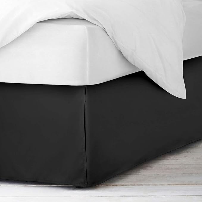 Pleated Bed Skirt 10 Inch Drop Twin Size – Wrinkle-Free Microfiber – Dust Ruffle with Split Corners Black