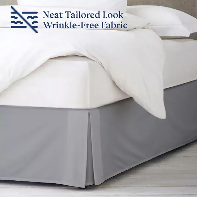 SKY BEDDINGS Luxury Pleated Full Bed Skirt with Split Corners - 18 Inch Tailored Drop - Pleated Dust Ruffle - Wrinkle-Free 100% Microfiber - Easy Fit, Soft & Durable - Light Grey