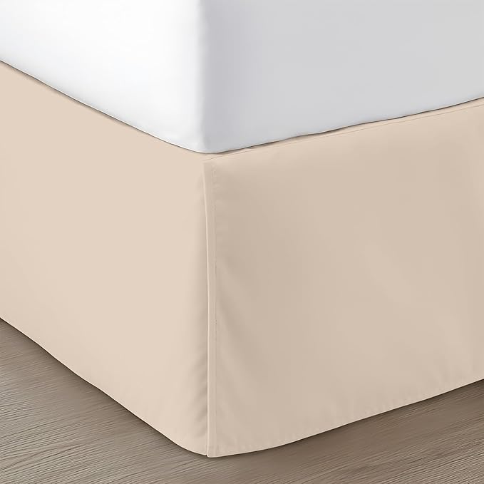 SGI bedding 16 inch Drop Bed Skirt Cal King Size Platform Style with Secure Fit, Classic Tailored Look, Pleated Style Dust Ruffle, Split Corners, Wrinkle Resistant Microfiber - Beige