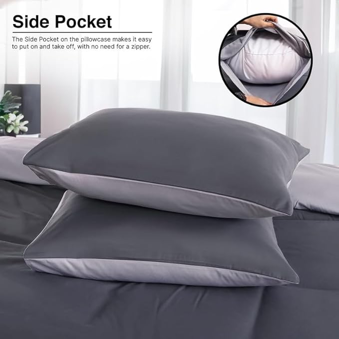 Egyptian Cotton Duvet Cover King Size Reversible 1000 Thread Count 1 Duvet Cover & 2 Pillow Shams Long Staple Quilt Silky Soft, Breathable With Zipper -3 Piece Set (Silver Grey/Elephant Grey)