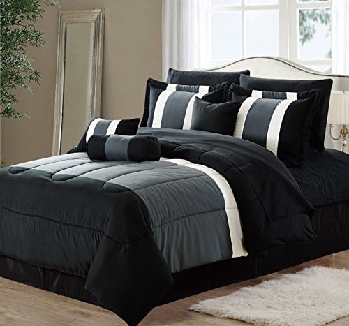 Empire Home 8-Piece Oversized Black & Gray Comforter Set Bedding with Sheet Set (California King)