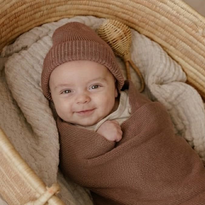 Baby Gift Set - Organic Cotton Newborn Blanket Essentials, Thoughtful Baby Shower & New Baby Gift for Boys & Girls (Luxe - Milk Chocolate)