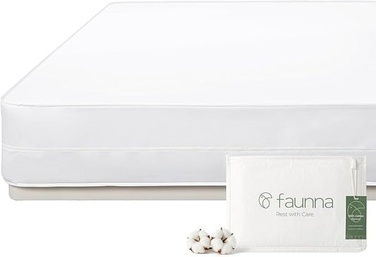 FAUNNA 100% Cotton Mattress Encasement, Bed Bug and Dust Mite Proof Mattress Protector Hypoallergenic & Antibacterial Protection, Noiseless Zippered Six-Sided Mattress Cover (Full 16" Deep)