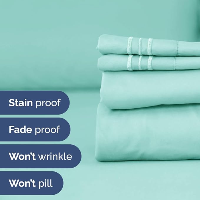 Full XL Size 4 Piece Sheet Set - Comfy Breathable & Cooling Bed Sheets Set - Hotel Luxury Bedding for Women, Men, Kids, Teens, Boys & Girls - Deep Pockets, Soft & Wrinkle Free - Oeko-Tex - Spa Blue