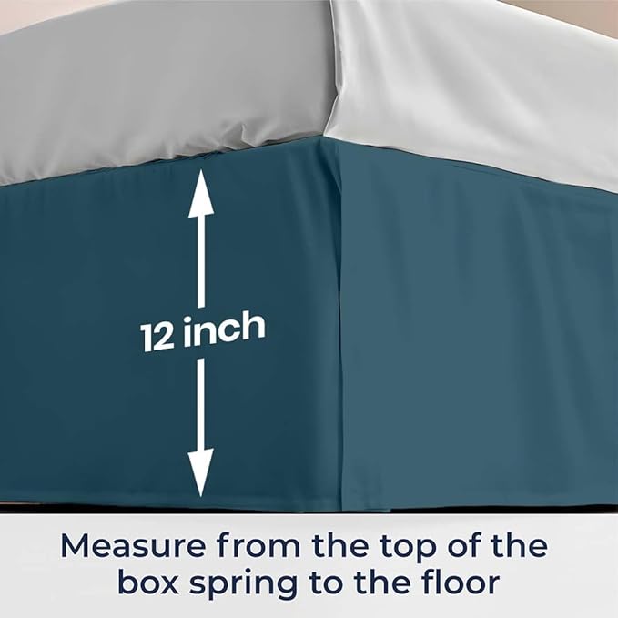 SGI bedding 12 inch Drop Bed Skirt Cal King Size - Platform Style with Secure Fit, Classic Tailored Look, Elegant Pleated Style Dust Ruffle, Split Corners, Wrinkle Resistant Microfiber - Teal