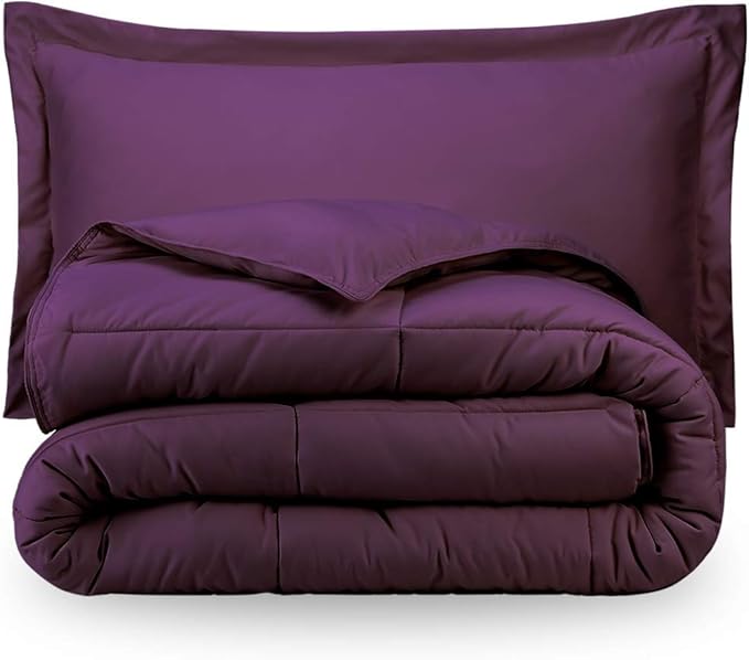 H&H Decor Luxurious & Super Soft 1 Piece Comforter 300 GSM & 4 Pcs Sheet Set 100% Egyptian Cotton 1000 Thread Count Pattern Solid (Twin, Purple,Solid)