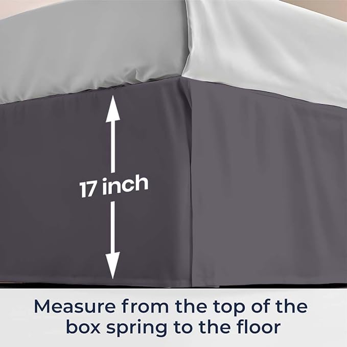 SGI bedding 17 inch Drop Bed Skirt Full Size - Platform Style with Secure Fit, Classic Tailored Look, Elegant Pleated Style Dust Ruffle, Split Corners, Wrinkle Resistant Microfiber - Dark Grey