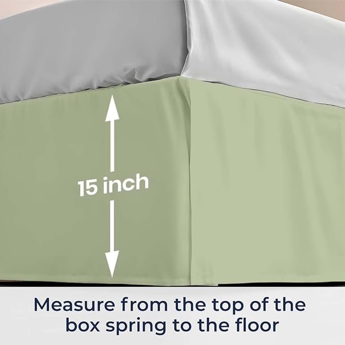 SGI Bedding 15 inch Drop Bed Skirt Queen Size Platform Style with Secure Fit, Classic Tailored Look, Elegant Pleated Style Dust Ruffle, Split Corners, Wrinkle Resistant Microfiber - Sage