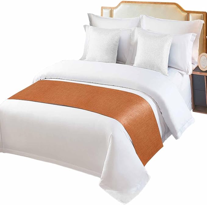 Vintage Orange Linen Burlap Bed Runners for Bedroom Hotel,Decorative Bedding Scarf Farm Fall Thanksgiving Bed End Blanket Bedding Runner Scarves for Queen Size Bed,94x20in