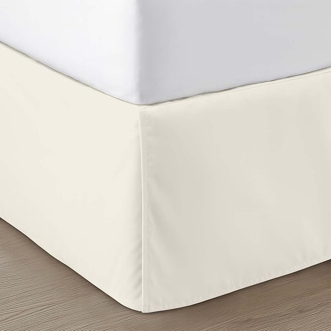 SGI bedding 16 inch Drop Bed Skirt Cal King Size Platform Style with Secure Fit, Classic Tailored Look, Elegant Pleated Style Dust Ruffle, Split Corners, Wrinkle Resistant Microfiber - Ivory